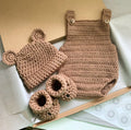 Romper, Hat & Bootie Set - Brown