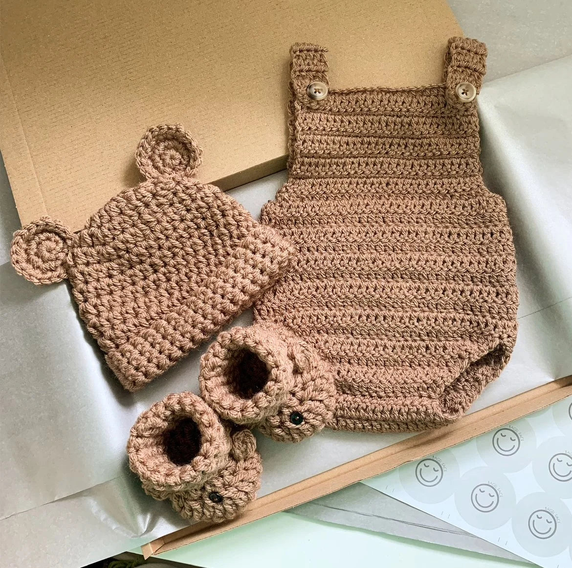 Romper, Hat & Bootie Set - Brown