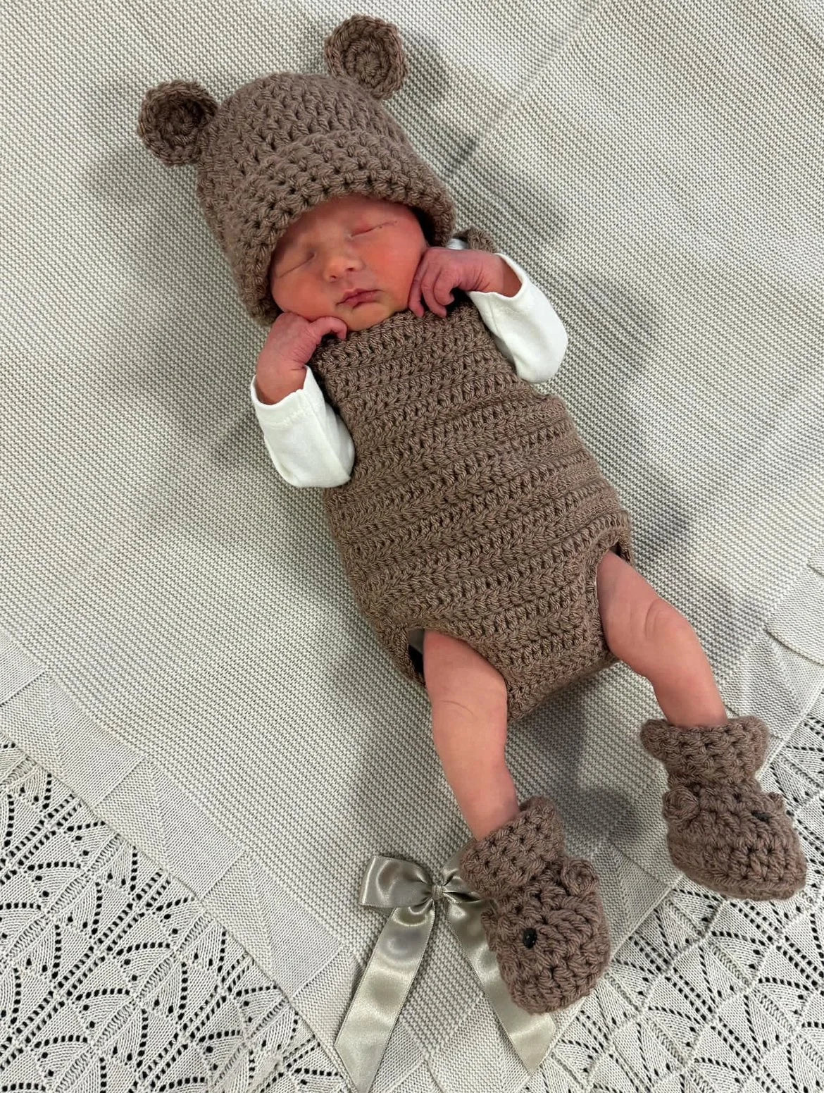 Romper, Hat & Bootie Set - Brown