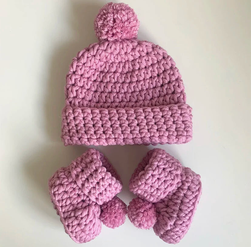 Hat & Bootie Set - Bubblegum (Pom-Pom OR Bear)