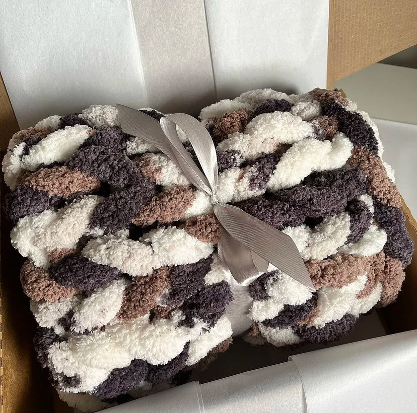 Super Chunky Hand-Knitted Baby Blanket (Chocolate Chip)