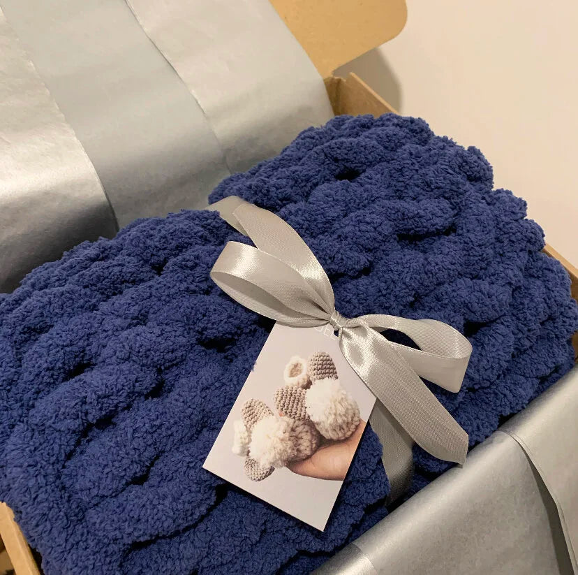Super Chunky Hand-Knitted Baby Blanket (Cobalt)