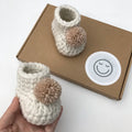 Pom Pom Baby Booties (Cream & Oatmeal)