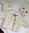 Cardigan, Hat & Bootie Set - Cream
