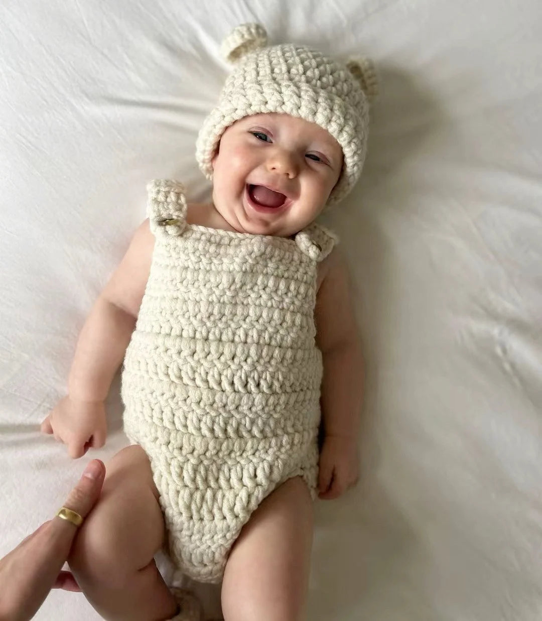 Romper, Hat & Bootie Set - Cream