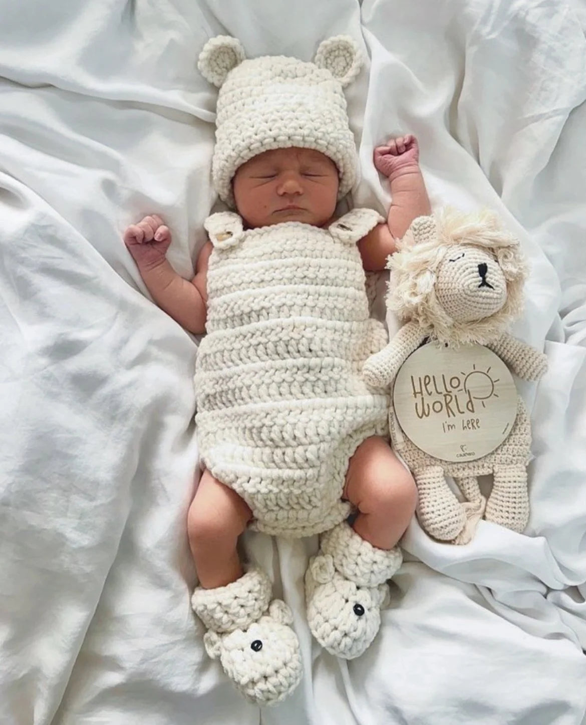 Romper, Hat & Bootie Set - Cream
