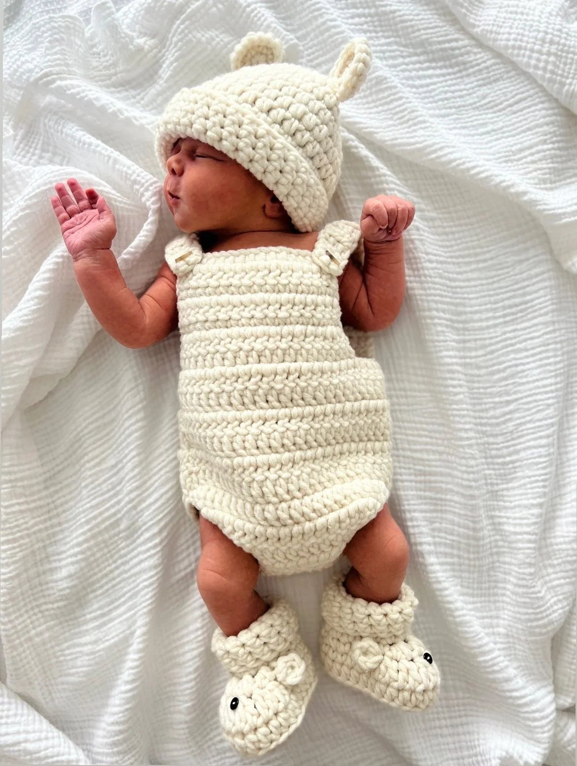 Romper, Hat & Bootie Set - Cream