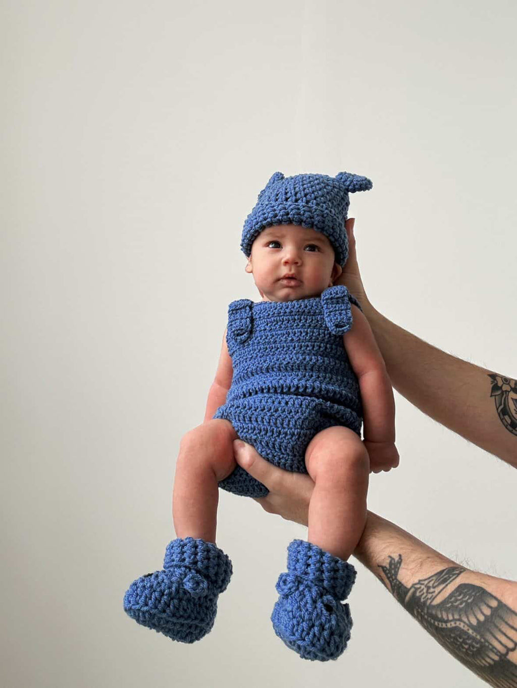 Romper, Hat & Bootie Set - Denim