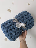 Super Chunky Hand-Knitted Baby Blanket (Denim)