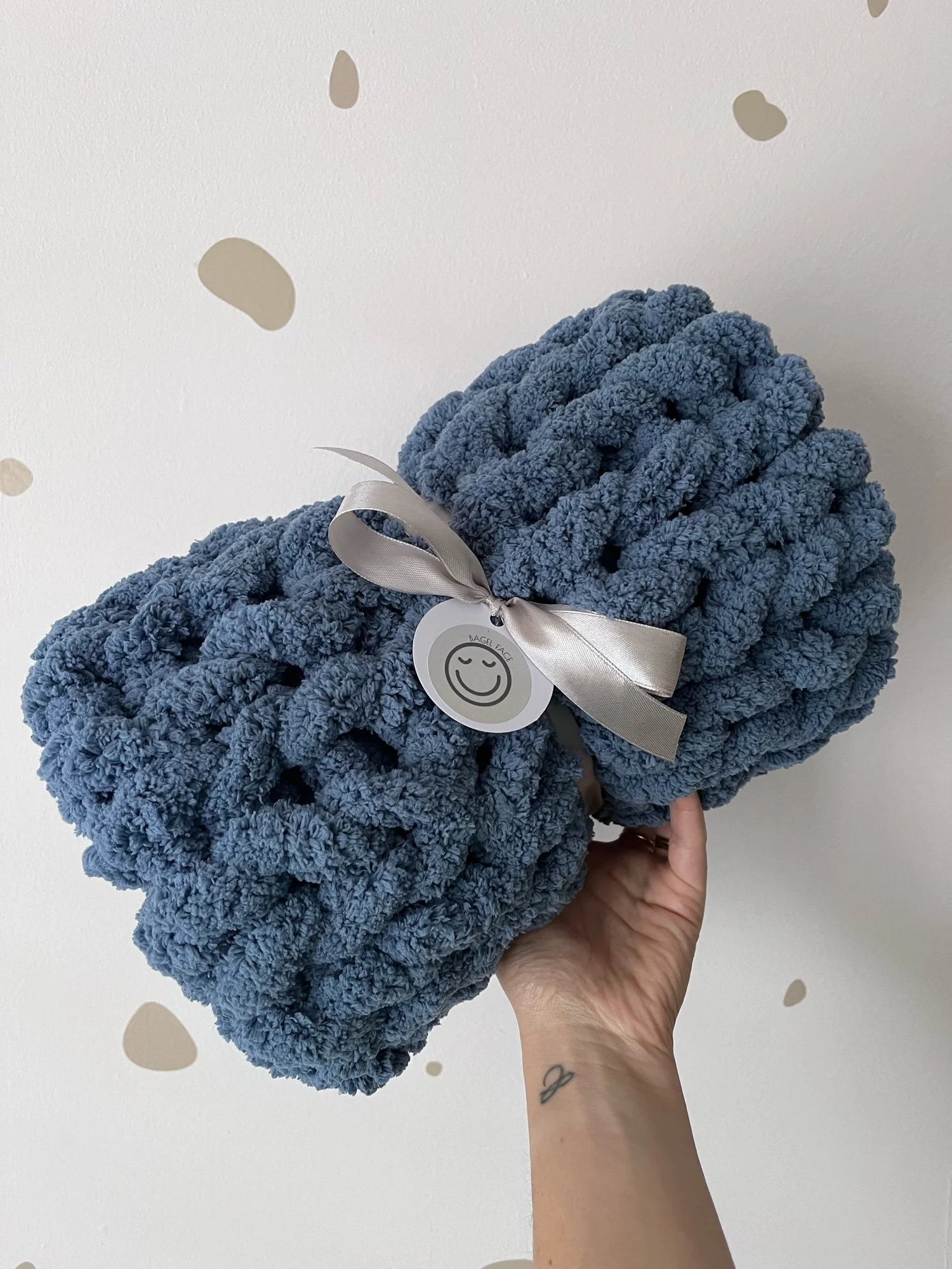 Super Chunky Hand-Knitted Baby Blanket (Denim)