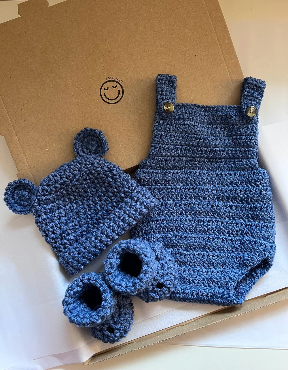 Romper, Hat & Bootie Set - Denim