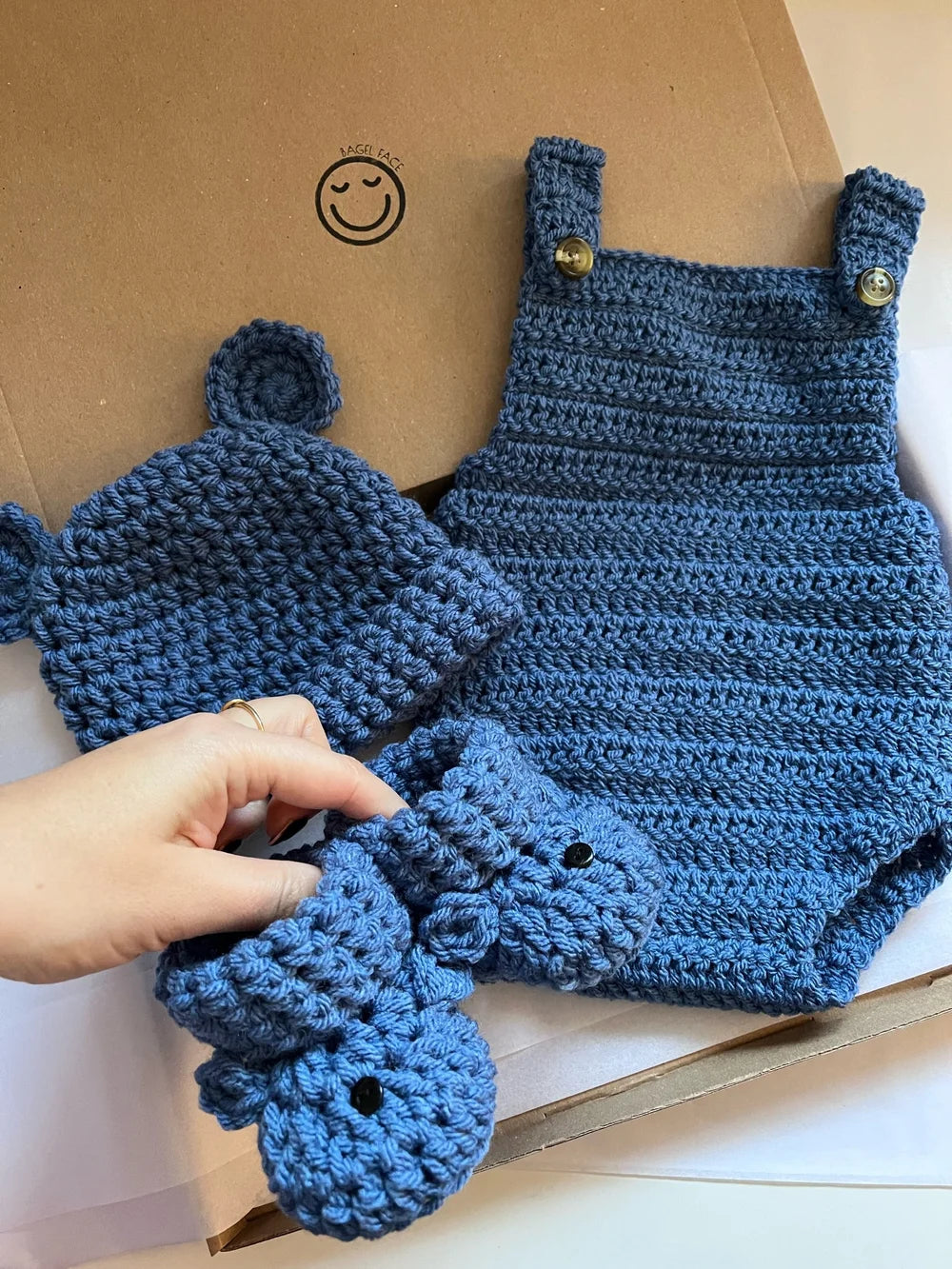 *RTS* Romper, Hat & Bootie Set - Denim (0-3 months)