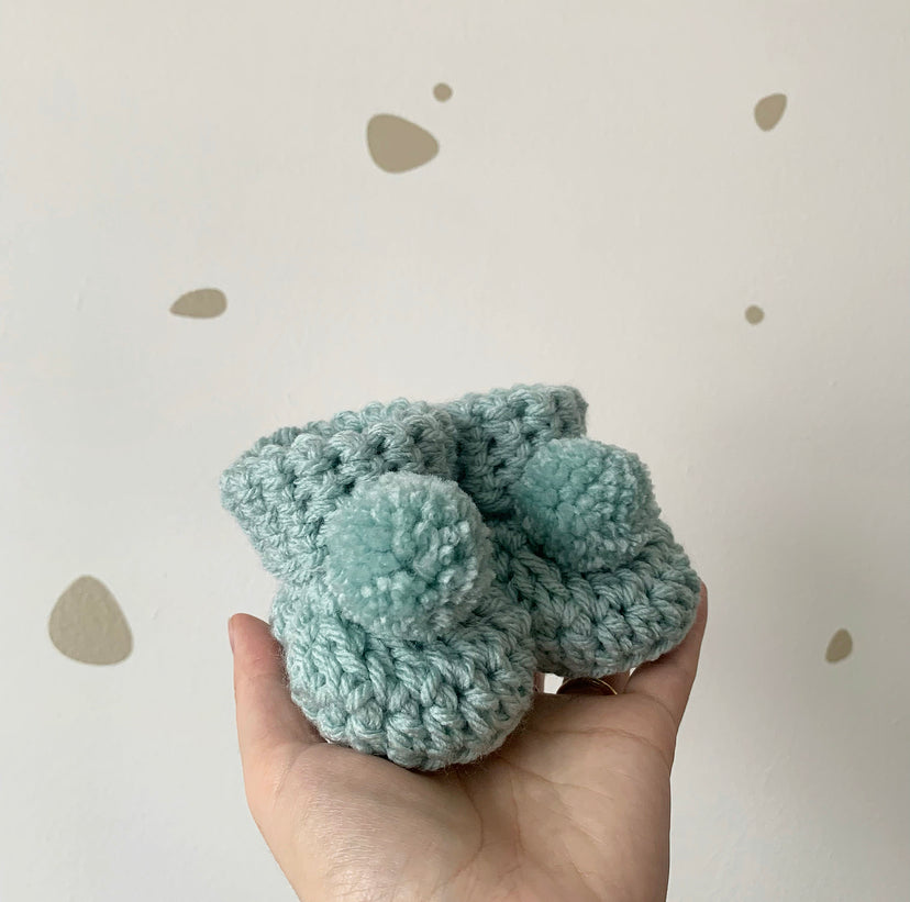 Baby Hat & Bootie Set - Duck Egg (Pom-Pom OR Bear)