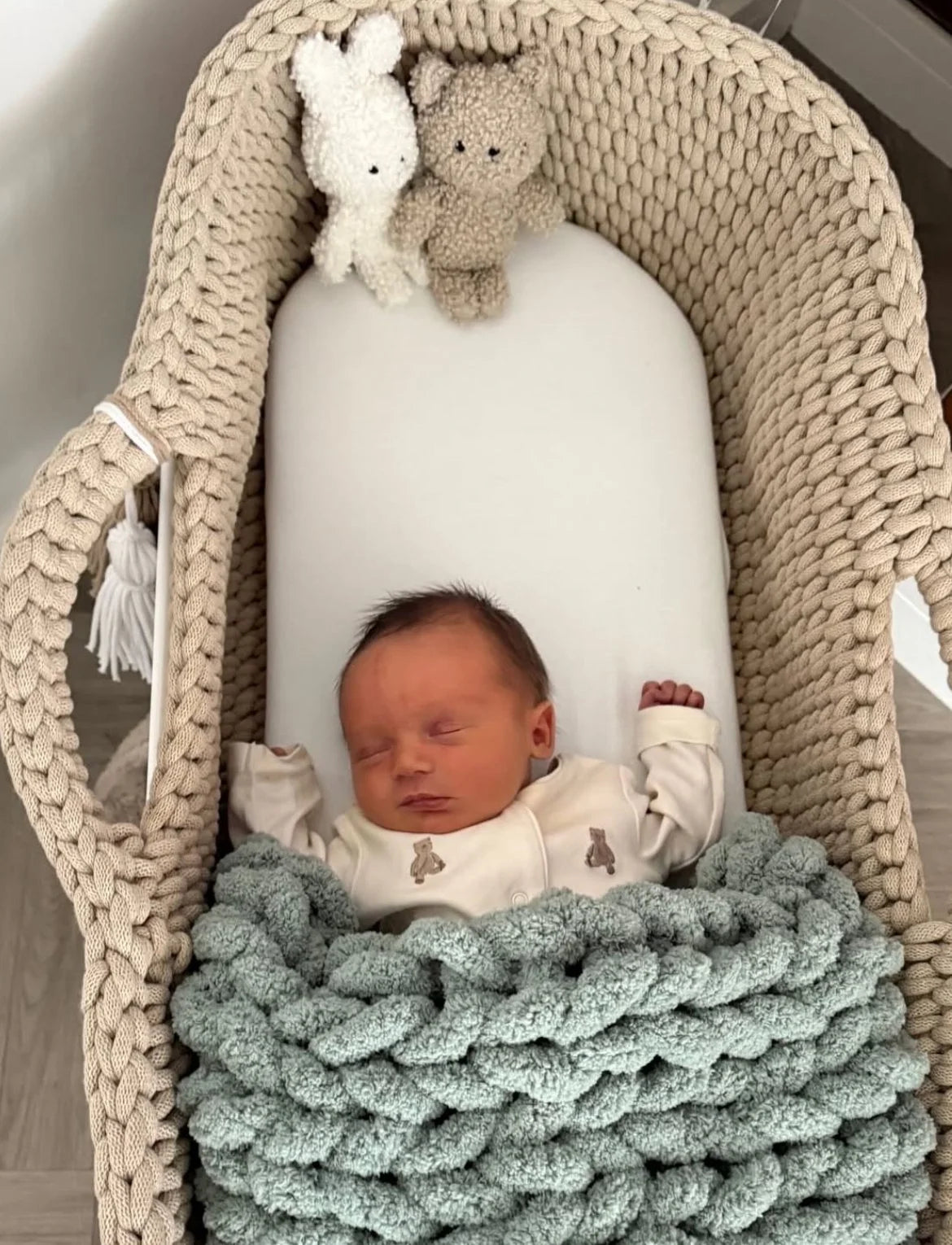 *RTS* Super Chunky Hand-Knitted Baby Blanket (Eucalyptus)