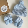 Baby Hat & Bootie Set (Pom-Pom OR Bear) - Iced Blue