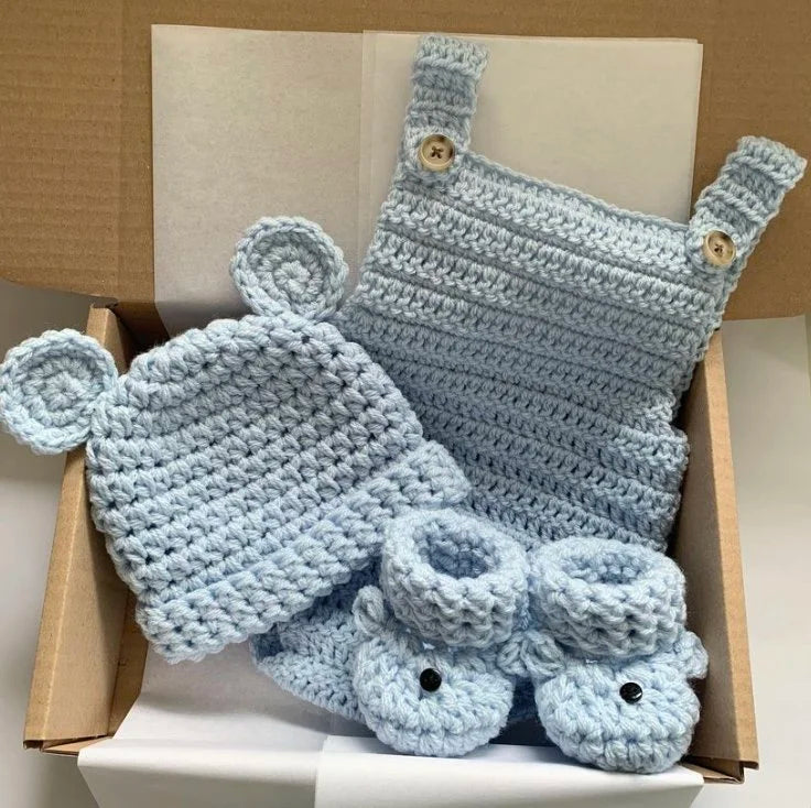 Romper, Hat & Bootie Set - Iced Blue