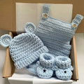 Romper, Hat & Bootie Set - Iced Blue