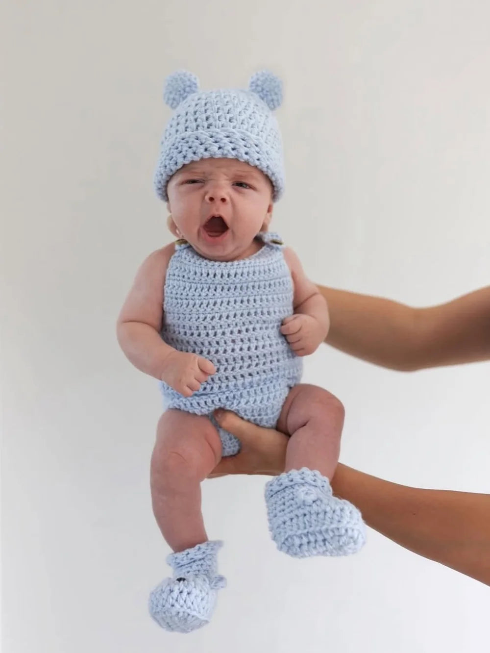Romper, Hat & Bootie Set - Iced Blue