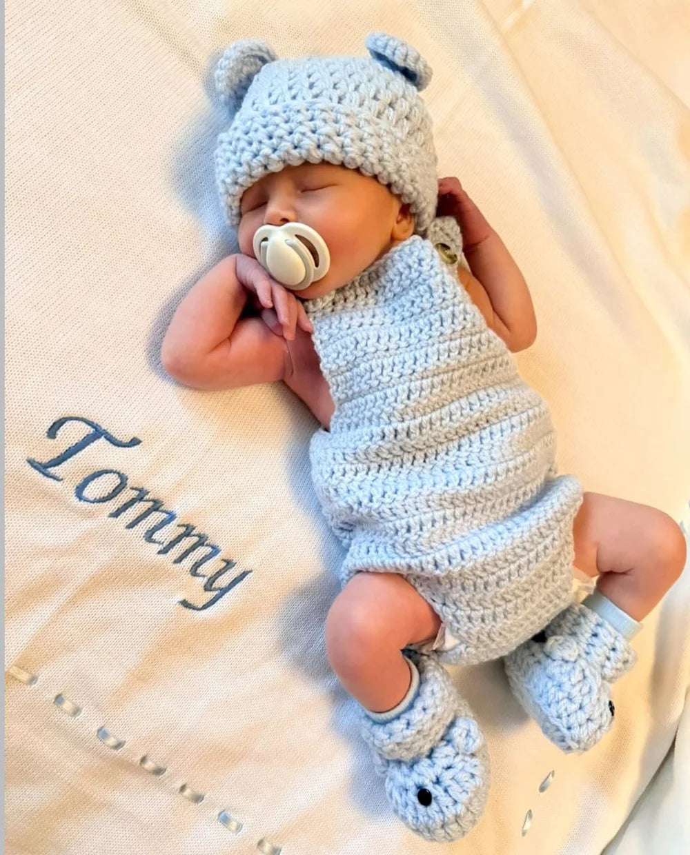 Romper, Hat & Bootie Set - Iced Blue