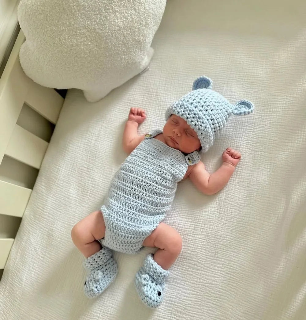 Romper, Hat & Bootie Set - Iced Blue