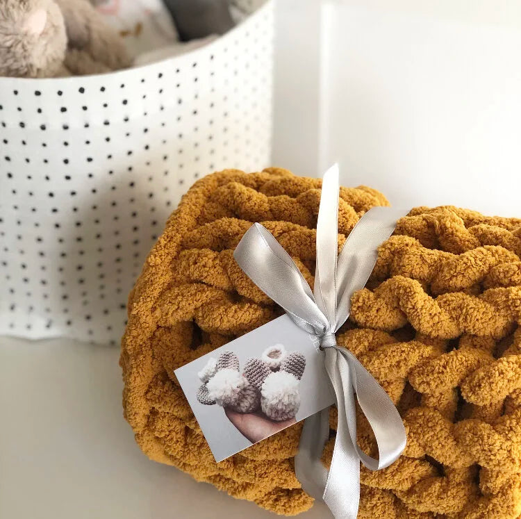 Super Chunky Hand-Knitted Baby Blanket (Mustard)