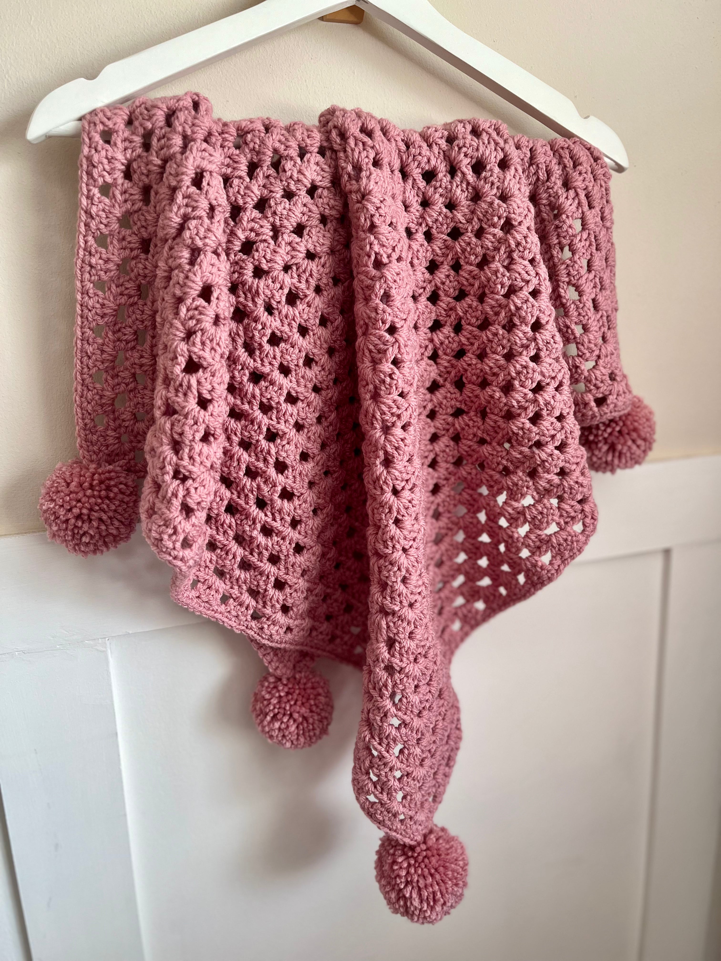 *RTS* Pom-Pom Baby Blanket (Pale Rose)