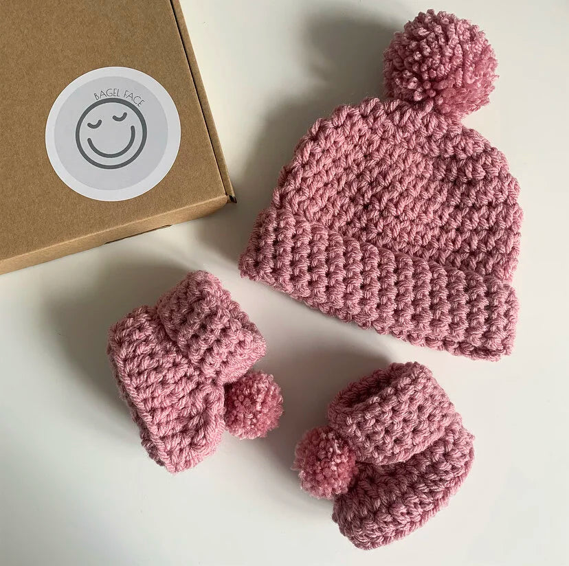 Pale Rose Pink Hat & Boot Set (Pom-Pom OR Bear)