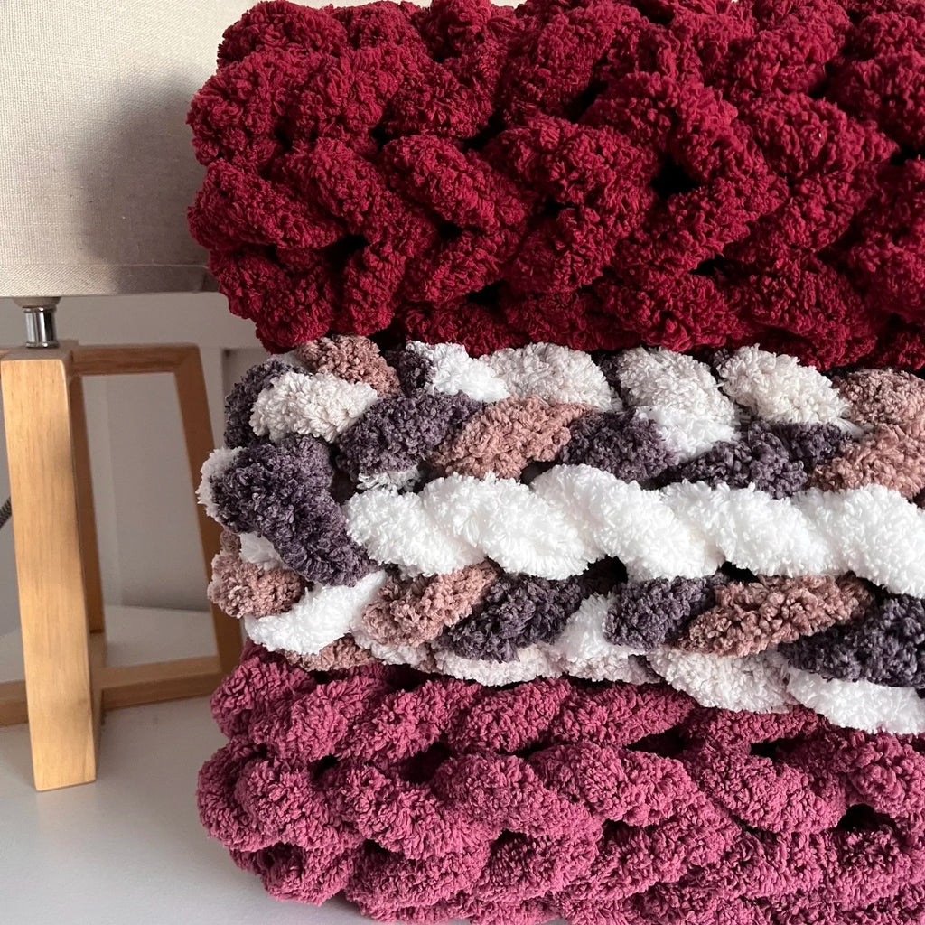 Super Chunky Hand-Knitted Baby Blanket (Plum)