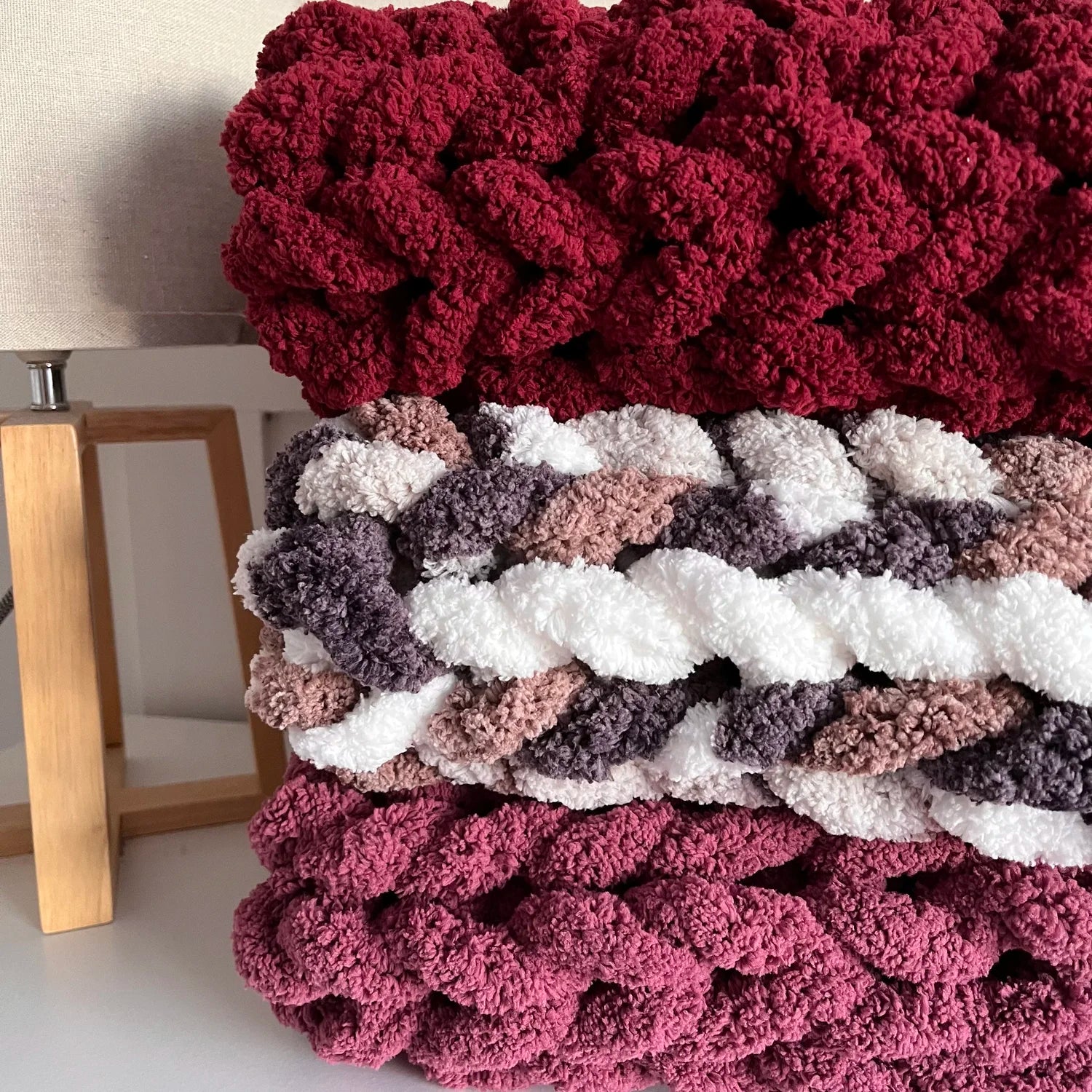 Super Chunky Hand-Knitted Baby Blanket (Wine)