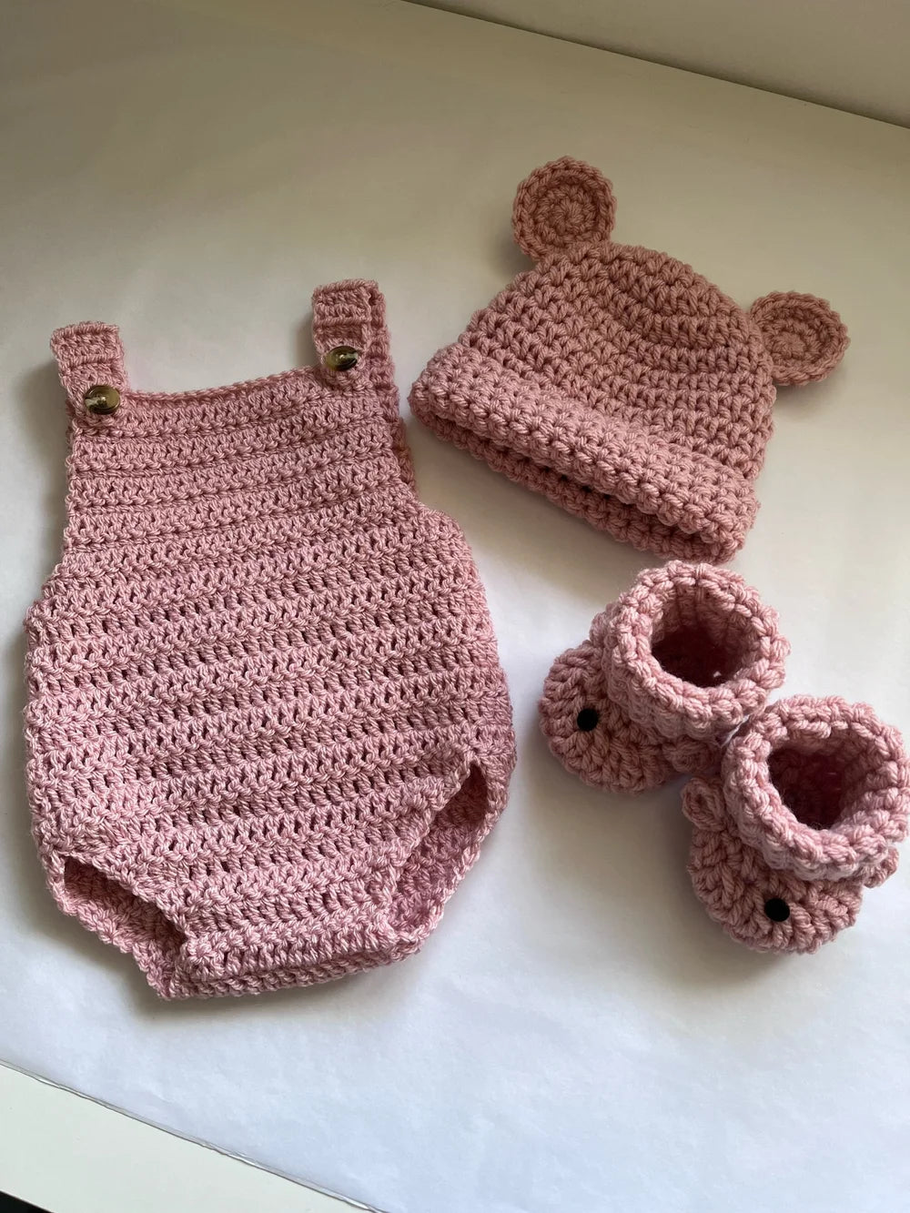 Romper, Hat & Bootie Set - Powder  Pink