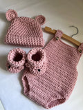 Romper, Hat & Bootie Set - Powder  Pink