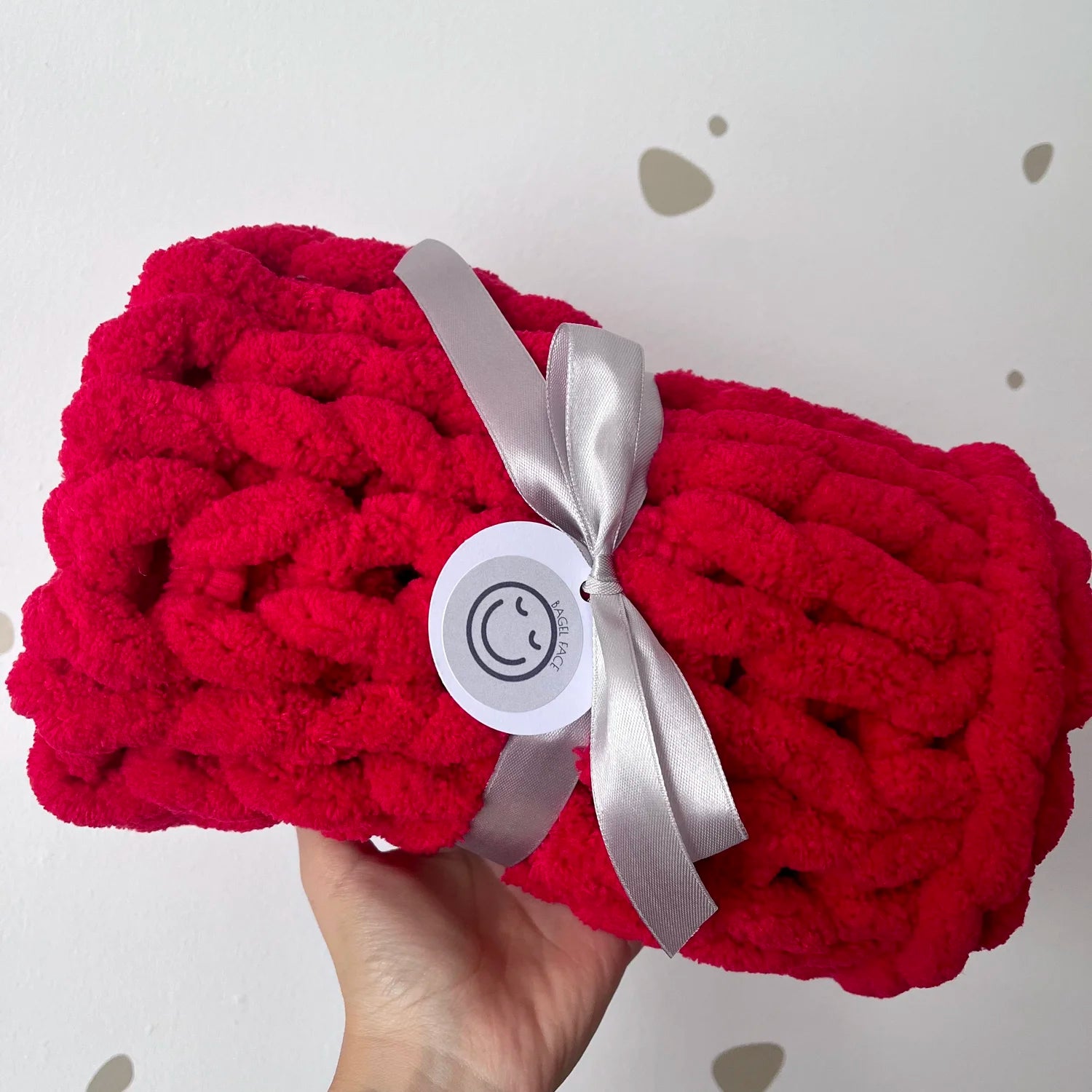 Chunky Hand-Knitted Baby Blanket (Red)