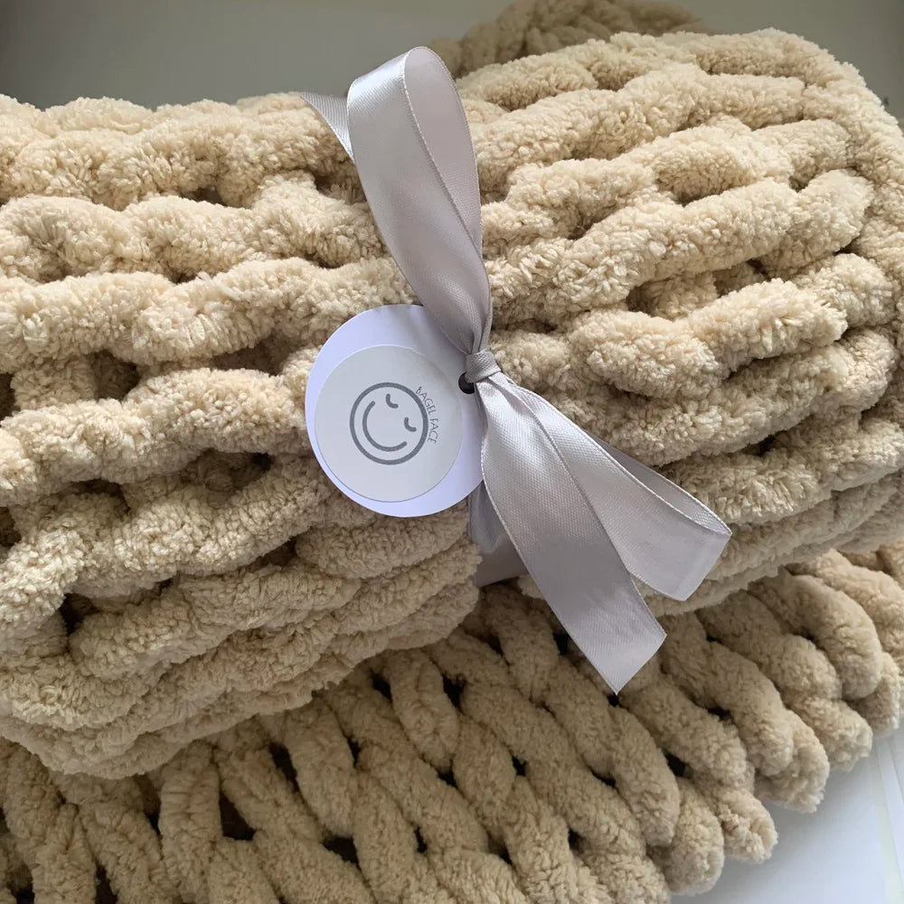 *RTS* Chunky Hand-Knitted Baby Blanket (Sand)