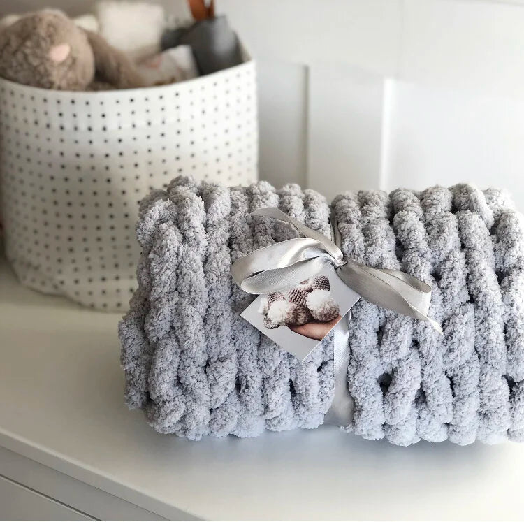 *RTS* Super Chunky Hand-Knitted Baby Blanket (Sky)