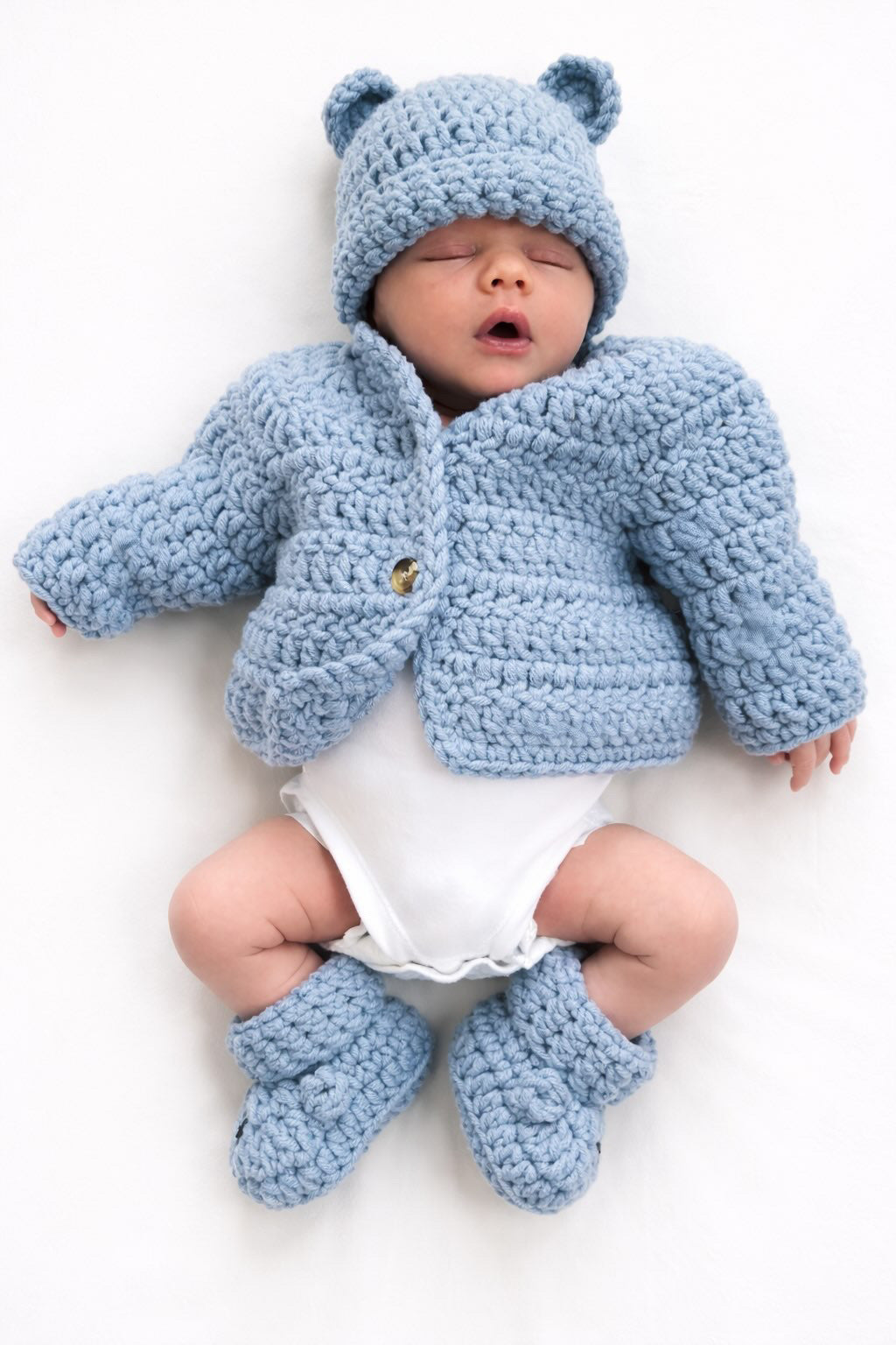 Cardigan, Hat & Bootie Set - Steel Blue