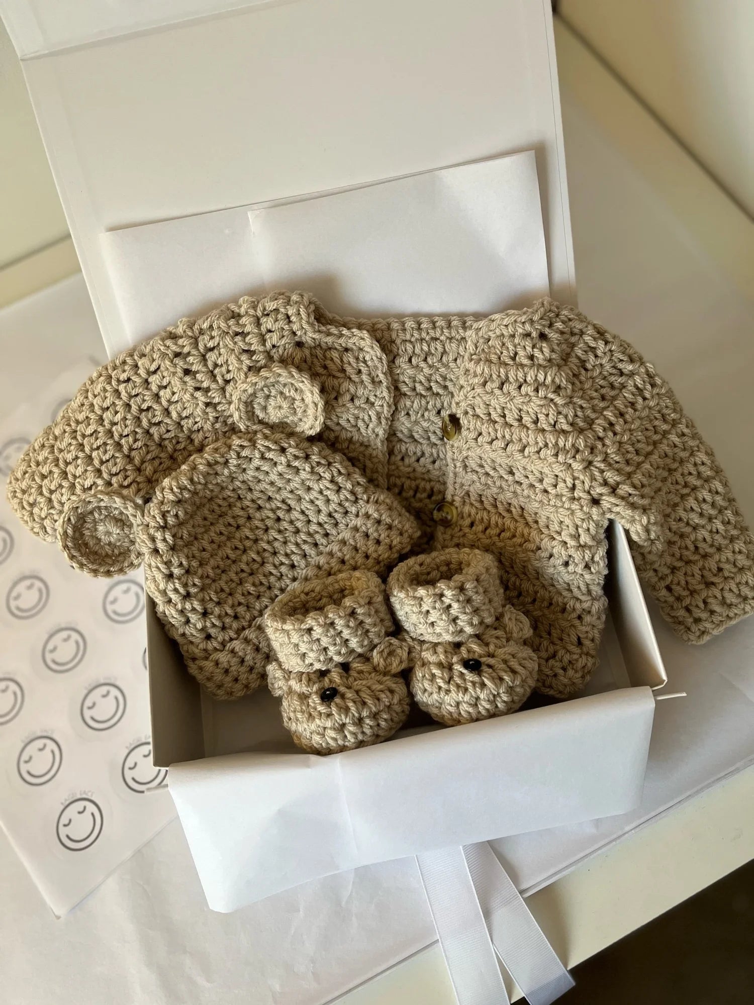 Cardigan, Hat & Bootie Set - Stone