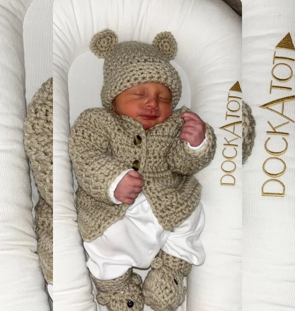 Cardigan, Hat & Bootie Set - Stone