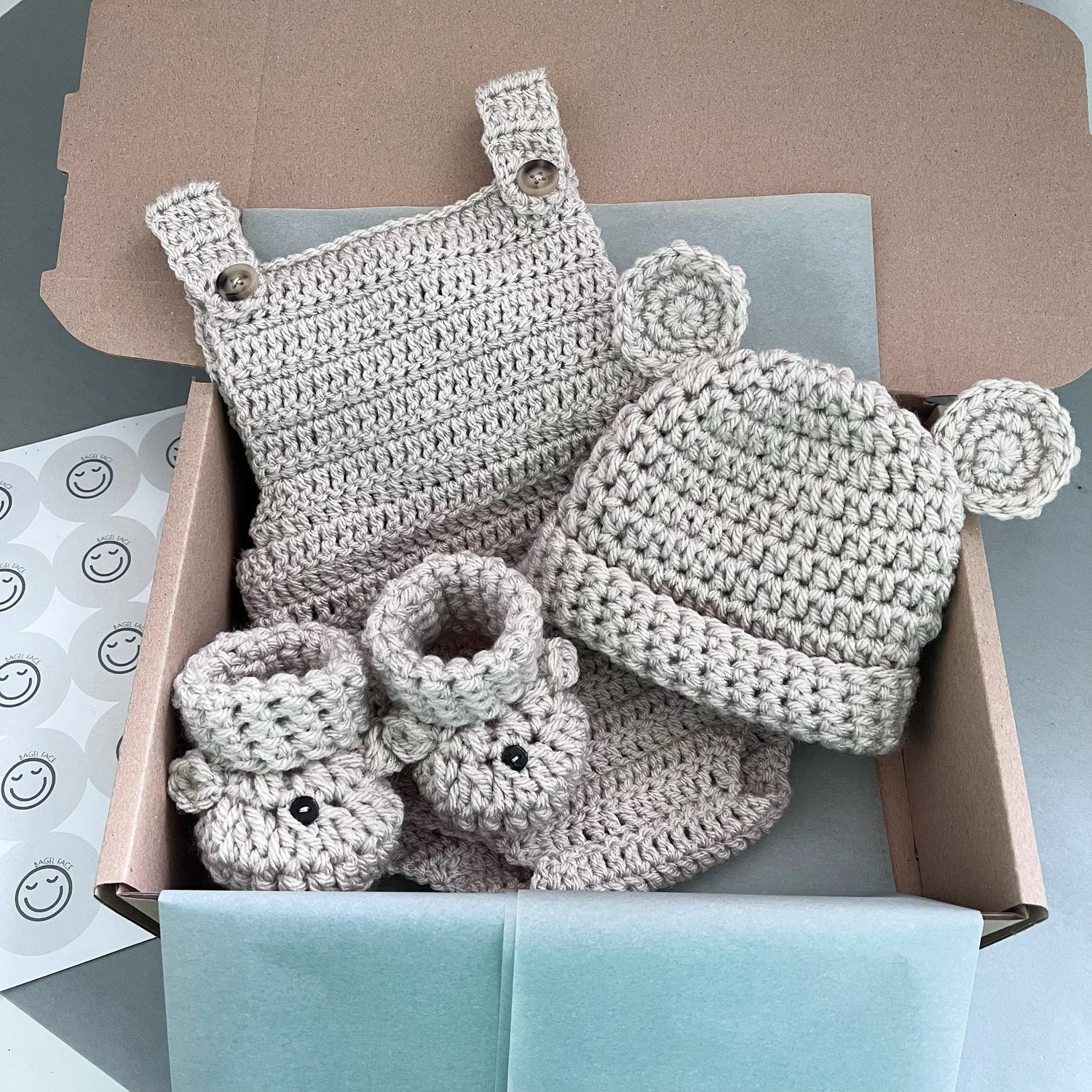Romper, Hat & Bootie Set - Stone
