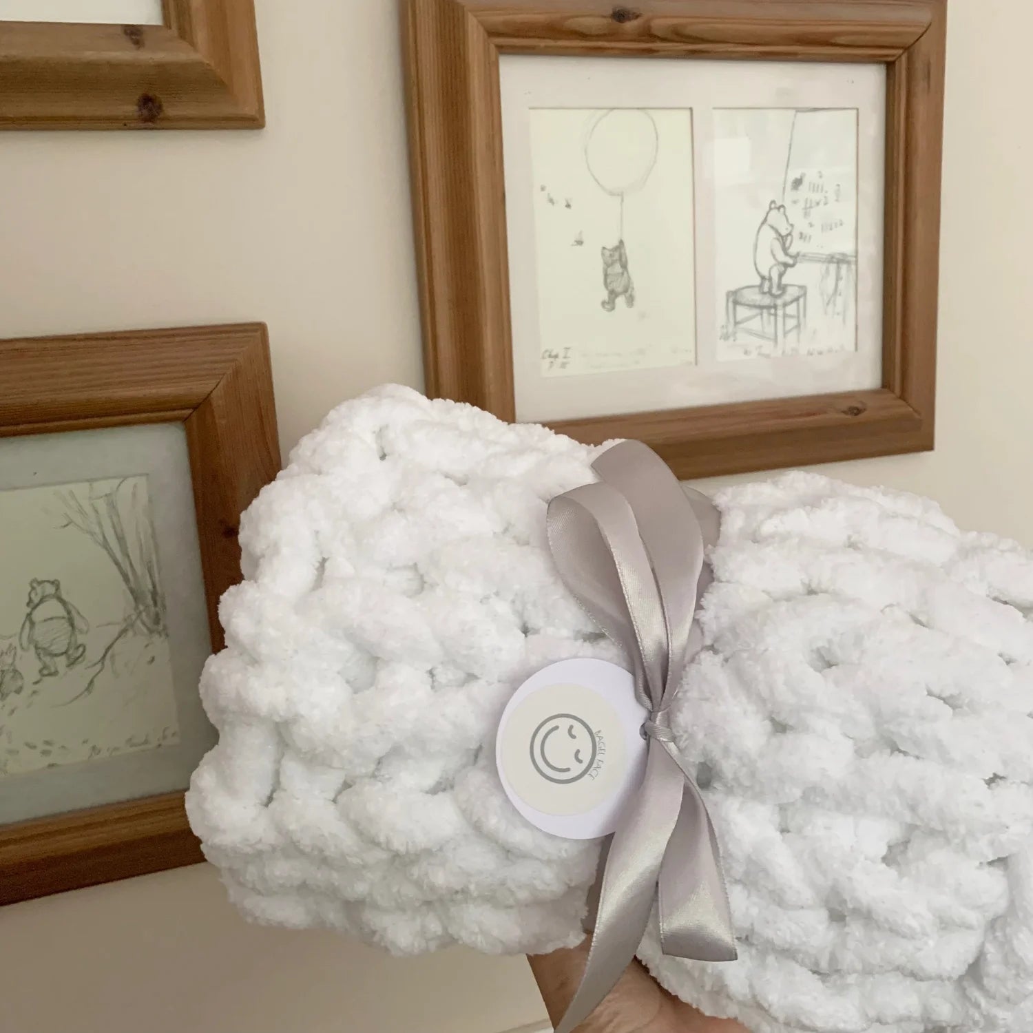 Chunky Hand-Knitted Baby Blanket (White)